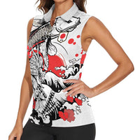Personalized Football Japan Yatagarasu Women Sleeveless Polo Shirt White Samurai Tsunami Wave Pattern