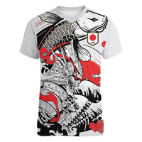 Personalized Football Japan Yatagarasu Women V-Neck T-Shirt White Samurai Tsunami Wave Pattern