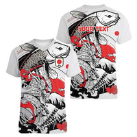 Personalized Football Japan Yatagarasu Women V-Neck T-Shirt White Samurai Tsunami Wave Pattern
