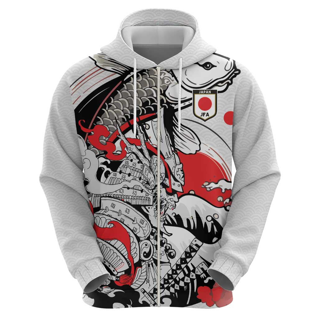 Personalized Football Japan Yatagarasu Zip Hoodie White Samurai Tsunami Wave Pattern