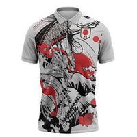 Personalized Football Japan Yatagarasu Zipper Polo Shirt White Samurai Tsunami Wave Pattern