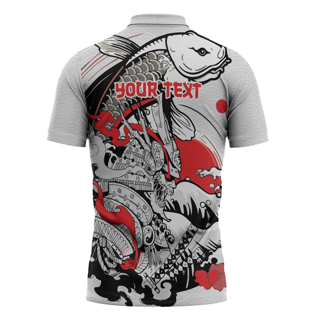 Personalized Football Japan Yatagarasu Zipper Polo Shirt White Samurai Tsunami Wave Pattern