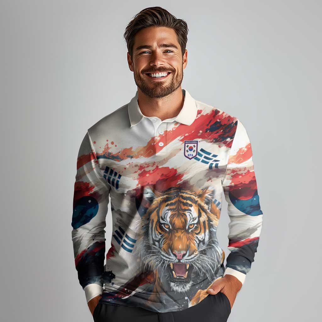 South Korea Football Champions Long Sleeve Polo Shirt Tigers of Asia