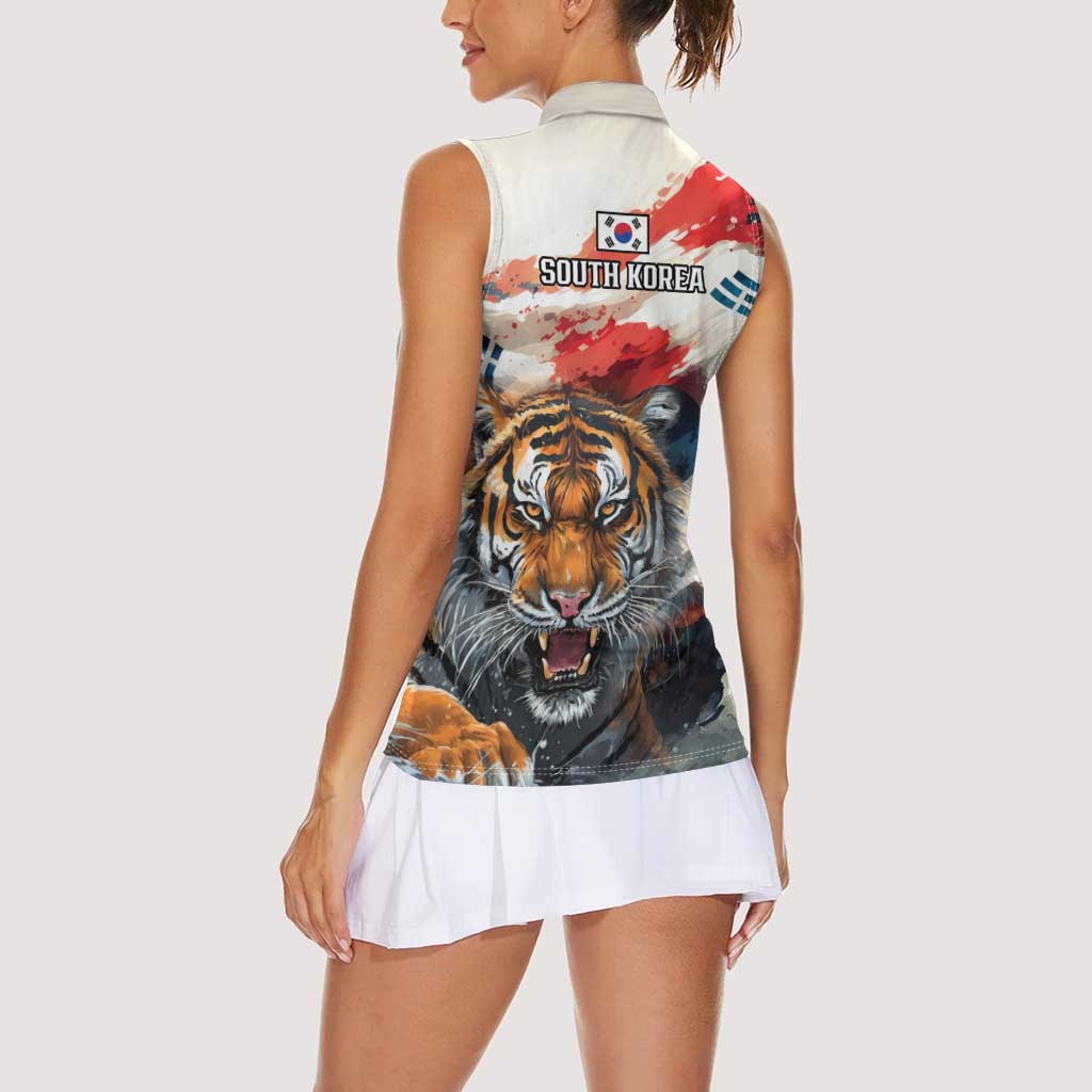 South Korea Football Champions Women Sleeveless Polo Shirt Tigers of Asia