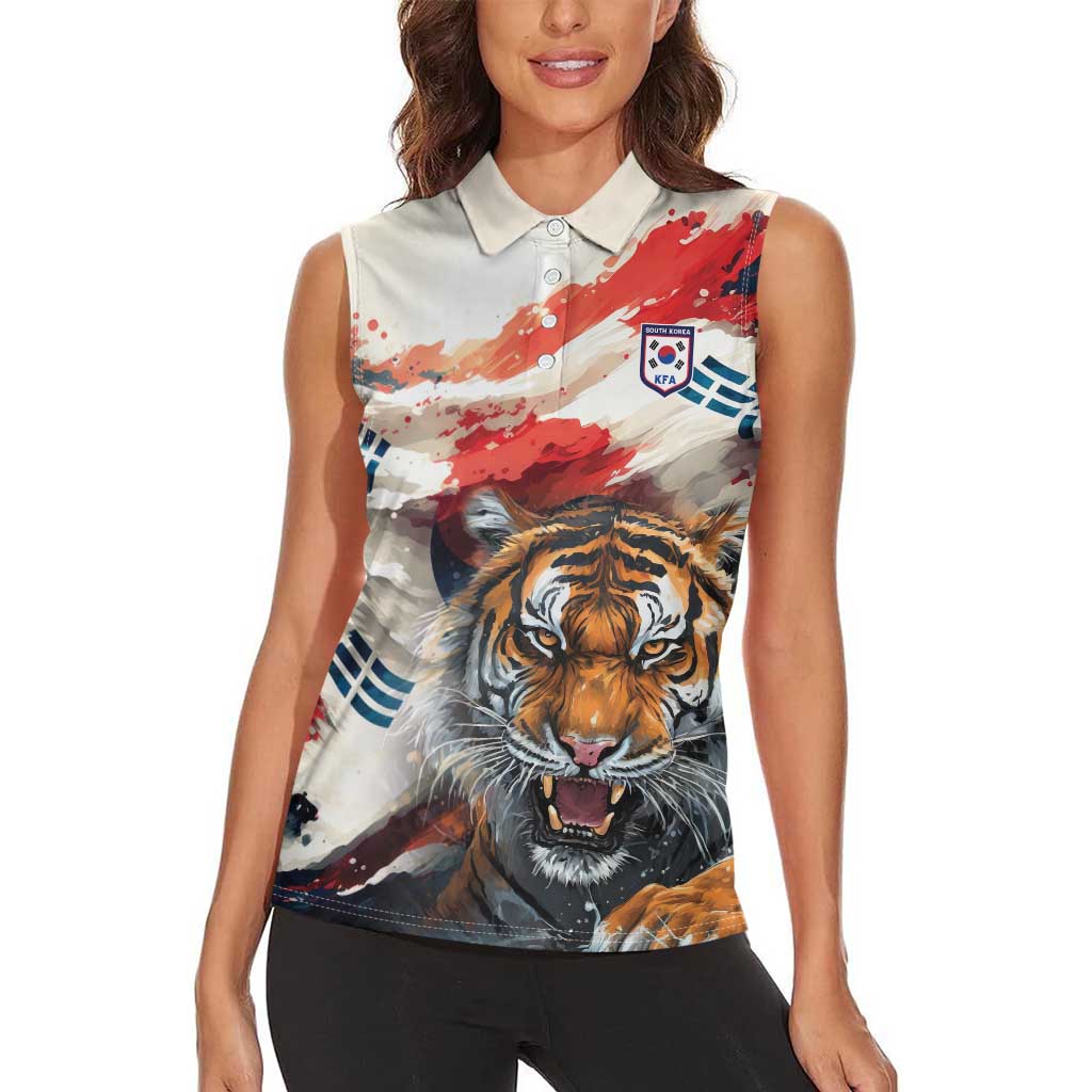 South Korea Football Champions Women Sleeveless Polo Shirt Tigers of Asia