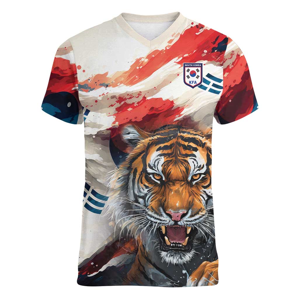 South Korea Football Champions Women V-Neck T-Shirt Tigers of Asia