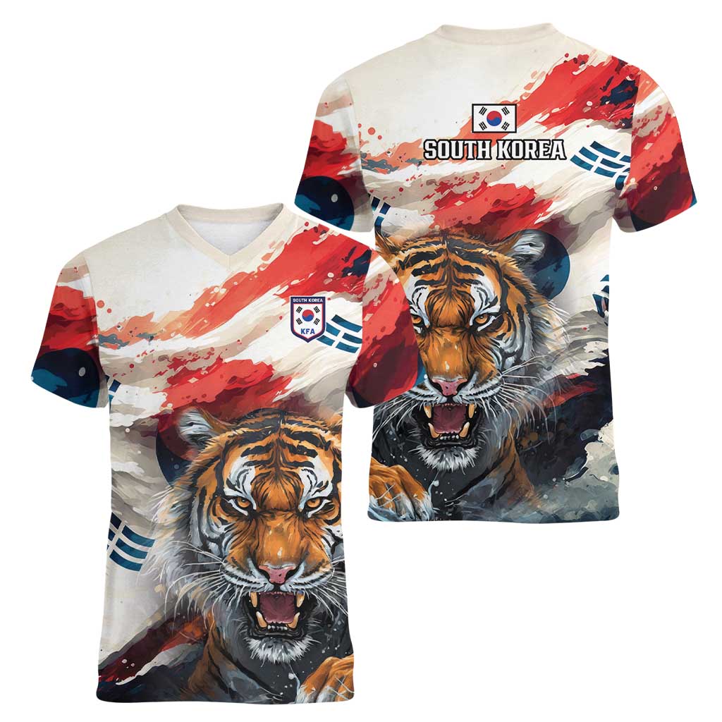 South Korea Football Champions Women V-Neck T-Shirt Tigers of Asia