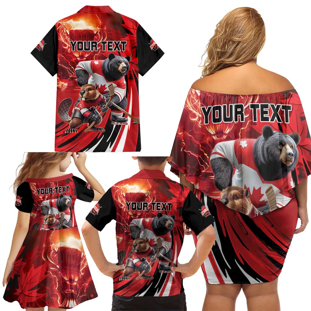 Canada Ice Hockey Champions Personalized Family Matching Off Shoulder Short Dress and Hawaiian Shirt Proud Member of the Eh Team