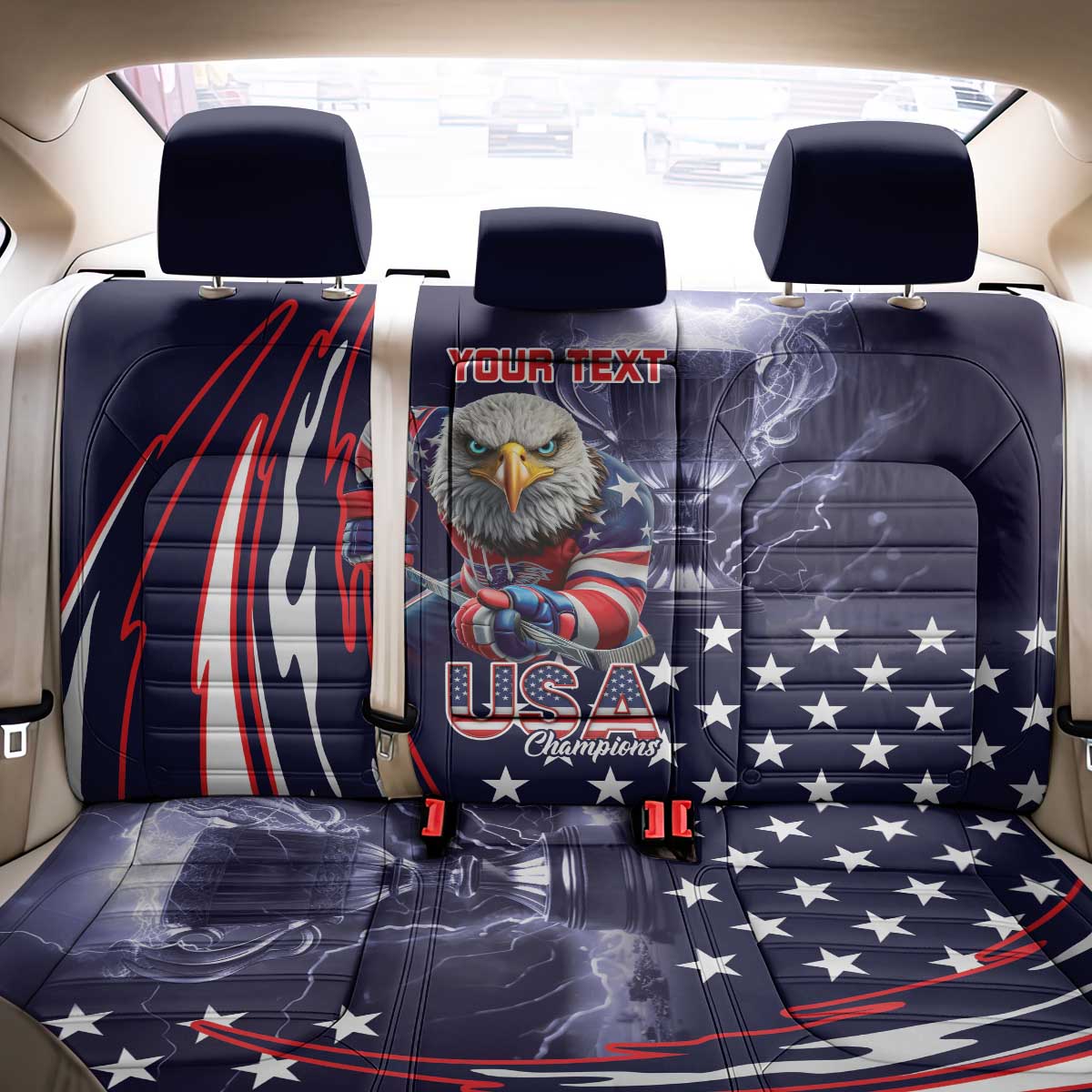 United States Ice Hockey Champions Personalized Back Car Seat Cover Lets Go Boy USA Goal