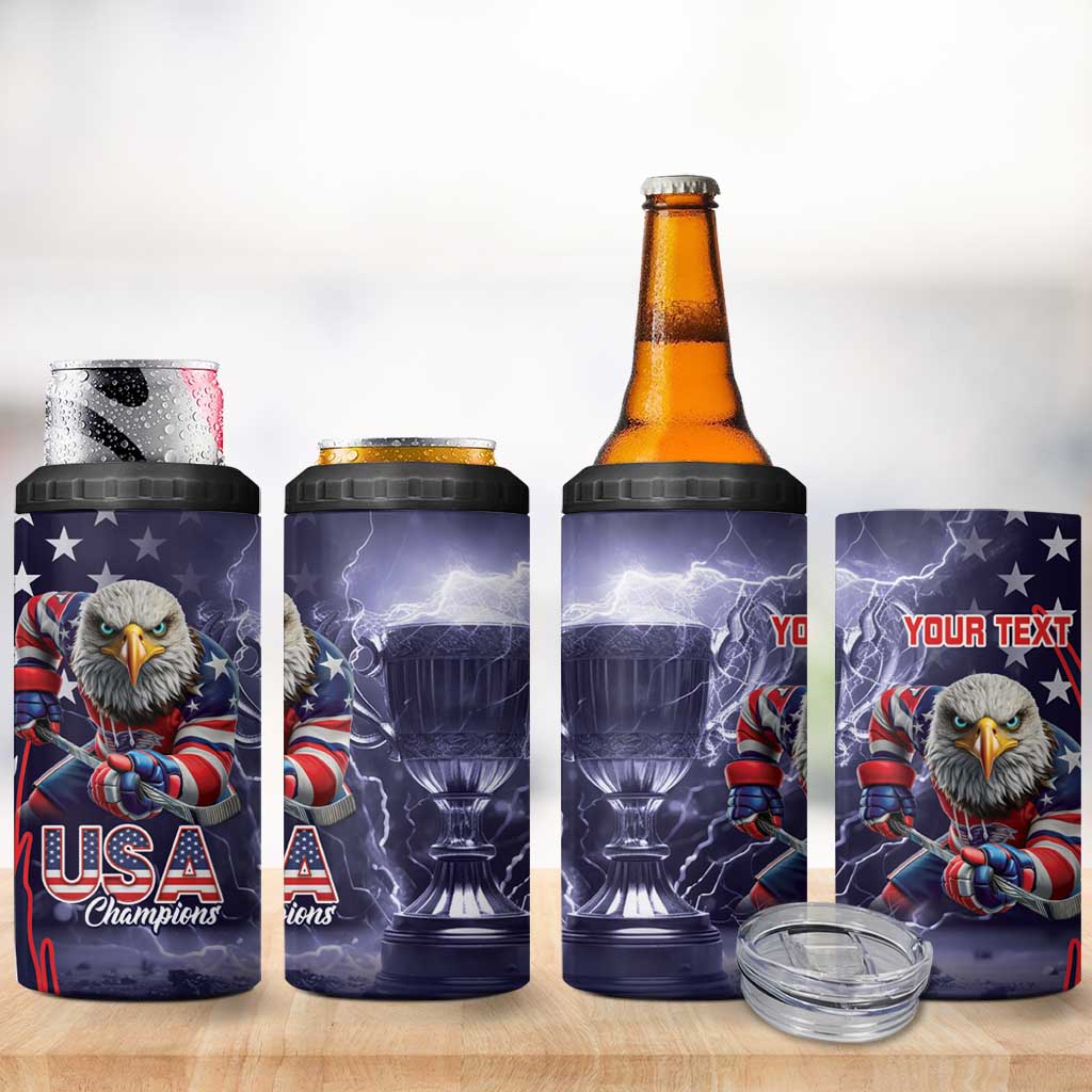United States Ice Hockey Champions Personalized 4 in 1 Can Cooler Tumbler Lets Go Boy USA Goal
