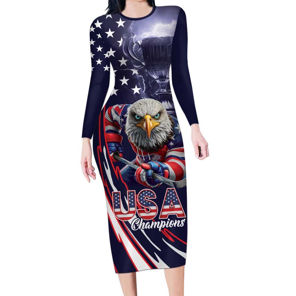 United States Ice Hockey Champions Personalized Family Matching Long Sleeve Bodycon Dress and Hawaiian Shirt Lets Go Boy USA Goal