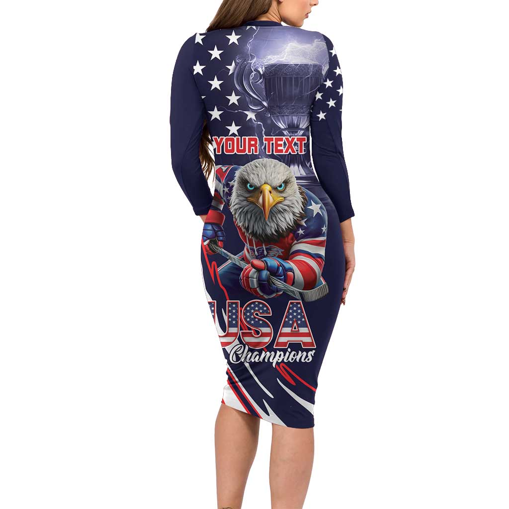 United States Ice Hockey Champions Personalized Family Matching Long Sleeve Bodycon Dress and Hawaiian Shirt Lets Go Boy USA Goal