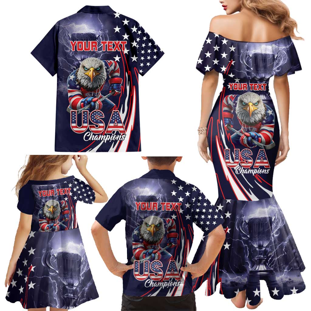 United States Ice Hockey Champions Personalized Family Matching Mermaid Dress and Hawaiian Shirt Lets Go Boy USA Goal