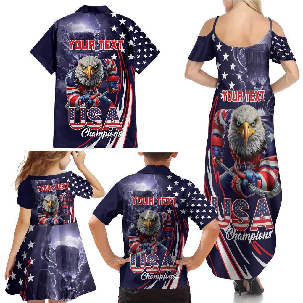 United States Ice Hockey Champions Personalized Family Matching Summer Maxi Dress and Hawaiian Shirt Lets Go Boy USA Goal