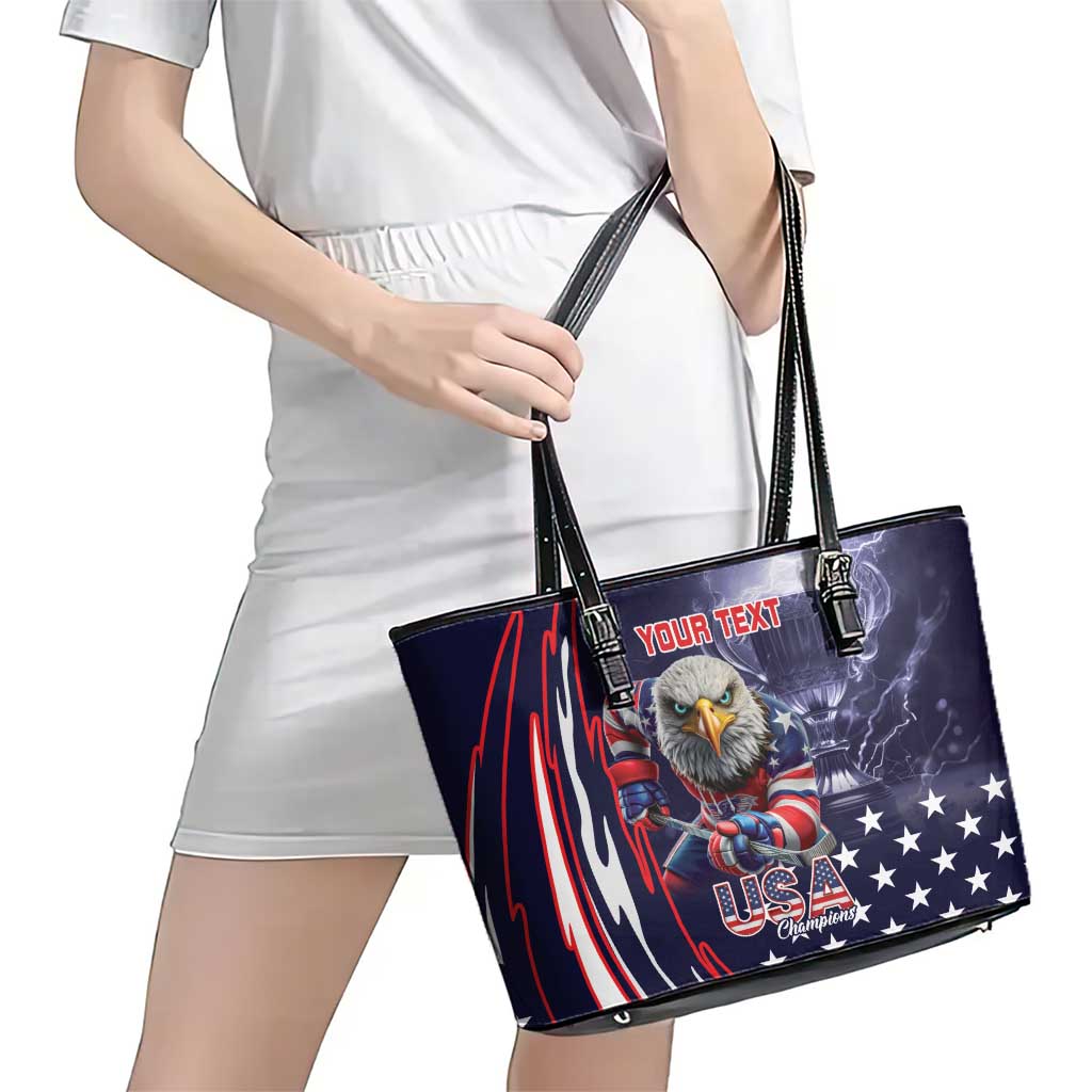 United States Ice Hockey Champions Personalized Leather Tote Bag Lets Go Boy USA Goal