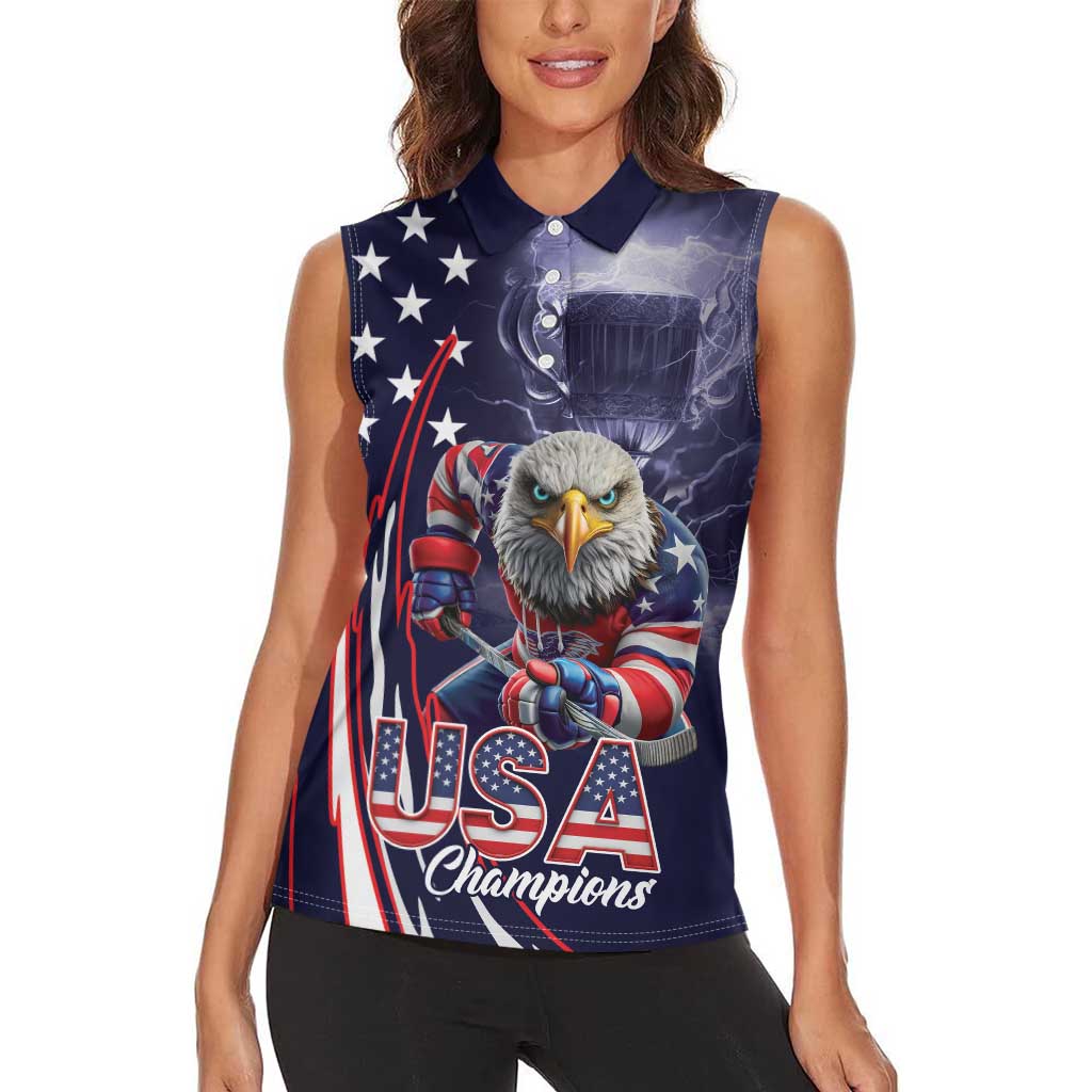 United States Ice Hockey Champions Personalized Women Sleeveless Polo Shirt Lets Go Boy USA Goal