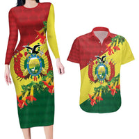 Bolivia Andean Condor Kantuta Flowers Couples Matching Long Sleeve Bodycon Dress and Hawaiian Shirt