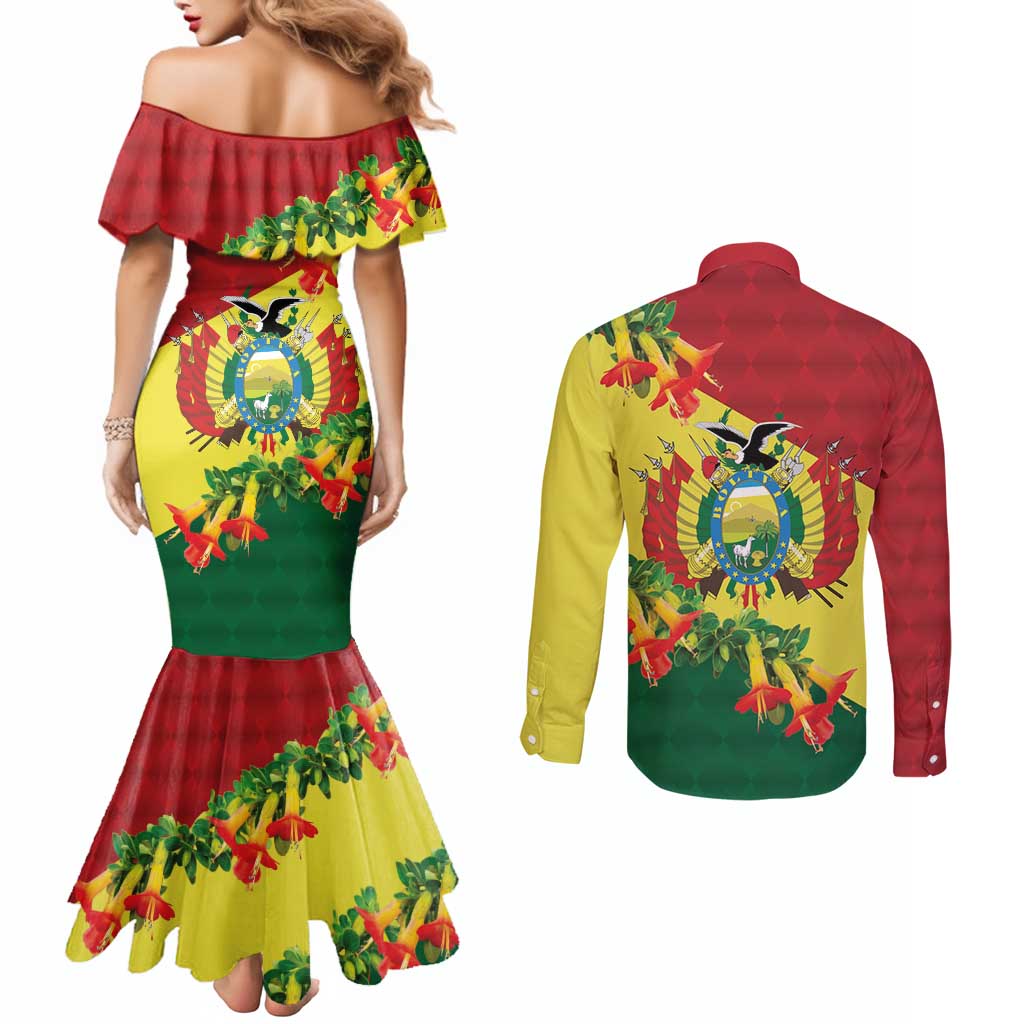 Bolivia Andean Condor Kantuta Flowers Couples Matching Mermaid Dress and Long Sleeve Button Shirt