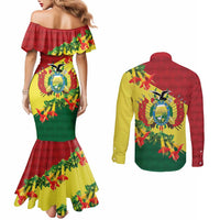 Bolivia Andean Condor Kantuta Flowers Couples Matching Mermaid Dress and Long Sleeve Button Shirt