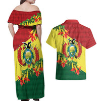 Bolivia Andean Condor Kantuta Flowers Couples Matching Off Shoulder Maxi Dress and Hawaiian Shirt