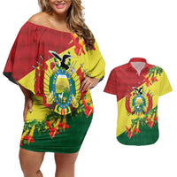 Bolivia Andean Condor Kantuta Flowers Couples Matching Off Shoulder Short Dress and Hawaiian Shirt