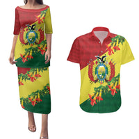 Bolivia Andean Condor Kantuta Flowers Couples Matching Puletasi and Hawaiian Shirt