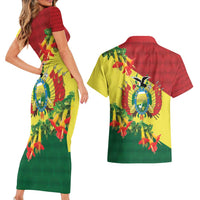 Bolivia Andean Condor Kantuta Flowers Couples Matching Short Sleeve Bodycon Dress and Hawaiian Shirt