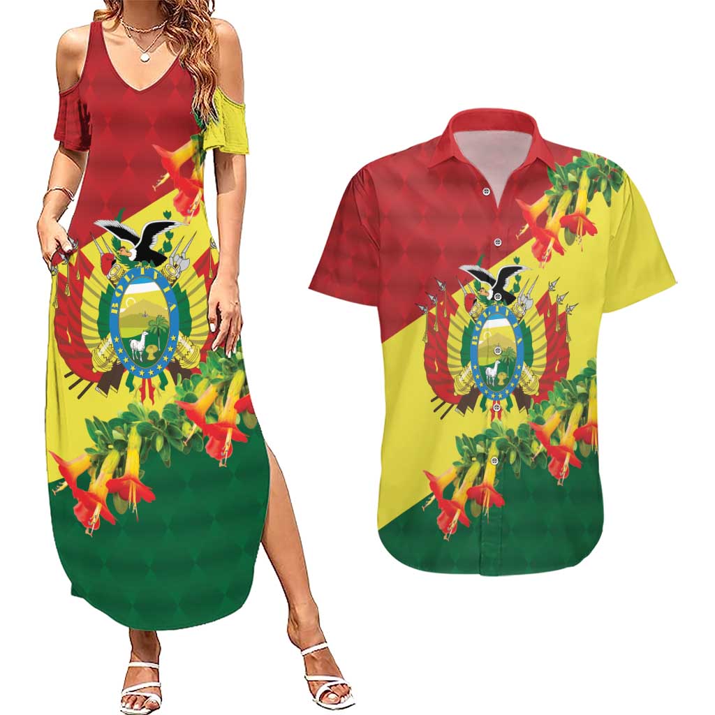 Bolivia Andean Condor Kantuta Flowers Couples Matching Summer Maxi Dress and Hawaiian Shirt