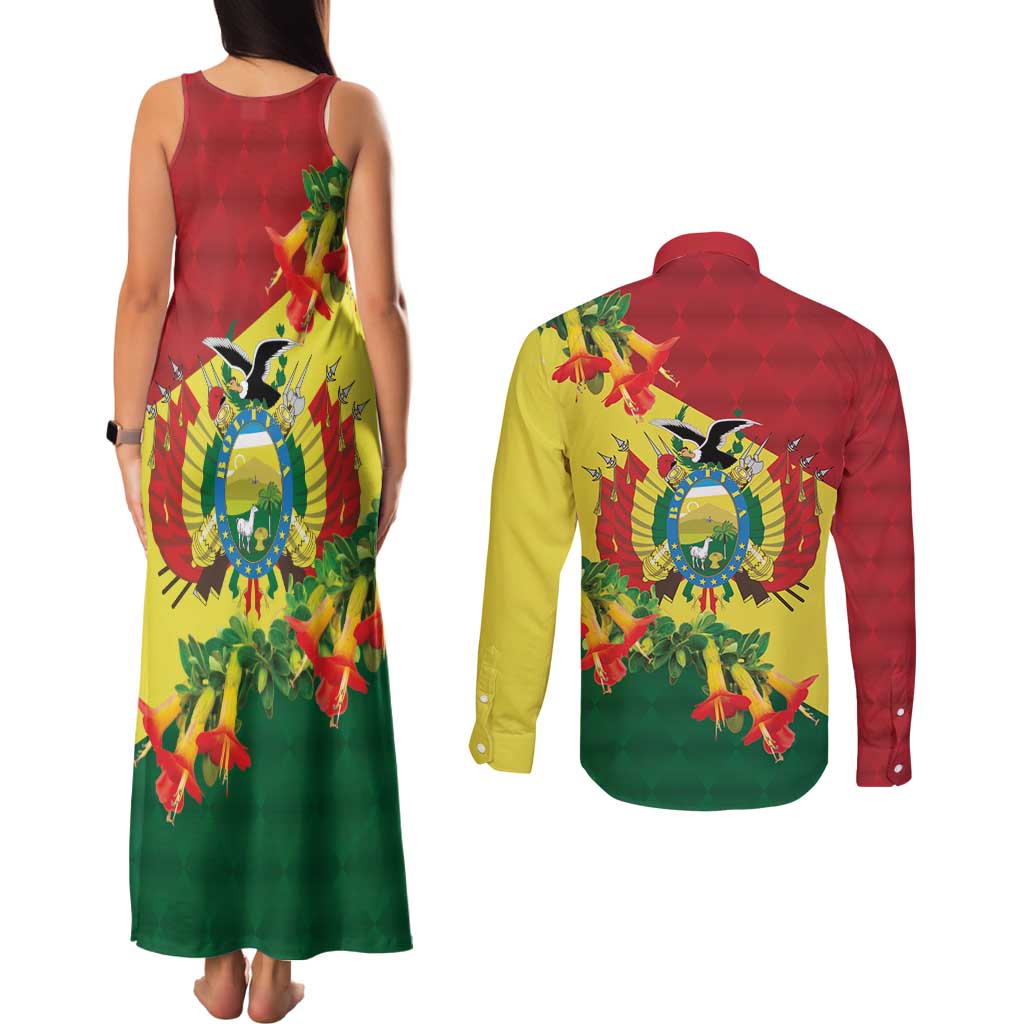 Bolivia Andean Condor Kantuta Flowers Couples Matching Tank Maxi Dress and Long Sleeve Button Shirt