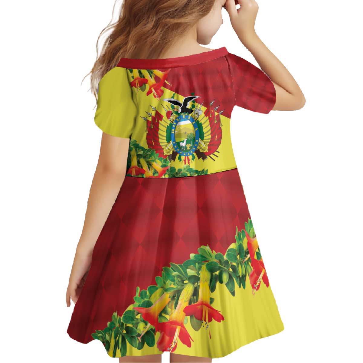 Bolivia Andean Condor Kantuta Flowers Family Matching Off The Shoulder Long Sleeve Dress and Hawaiian Shirt