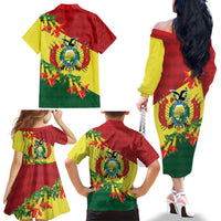 Bolivia Andean Condor Kantuta Flowers Family Matching Off The Shoulder Long Sleeve Dress and Hawaiian Shirt