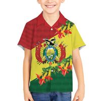 Bolivia Andean Condor Kantuta Flowers Family Matching Off The Shoulder Long Sleeve Dress and Hawaiian Shirt