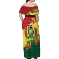 Bolivia Andean Condor Kantuta Flowers Family Matching Off Shoulder Maxi Dress and Hawaiian Shirt