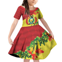 Bolivia Andean Condor Kantuta Flowers Family Matching Off Shoulder Short Dress and Hawaiian Shirt