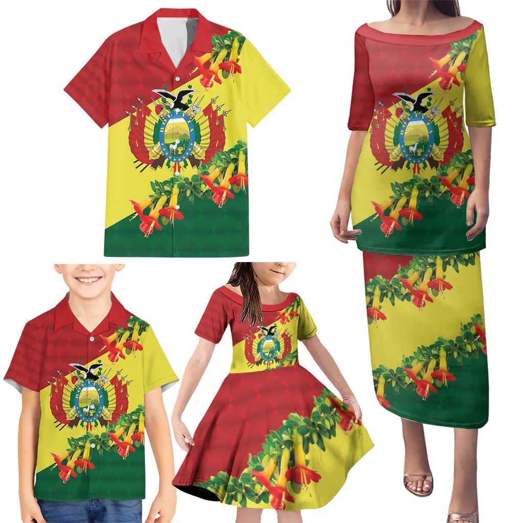 Bolivia Andean Condor Kantuta Flowers Family Matching Puletasi and Hawaiian Shirt