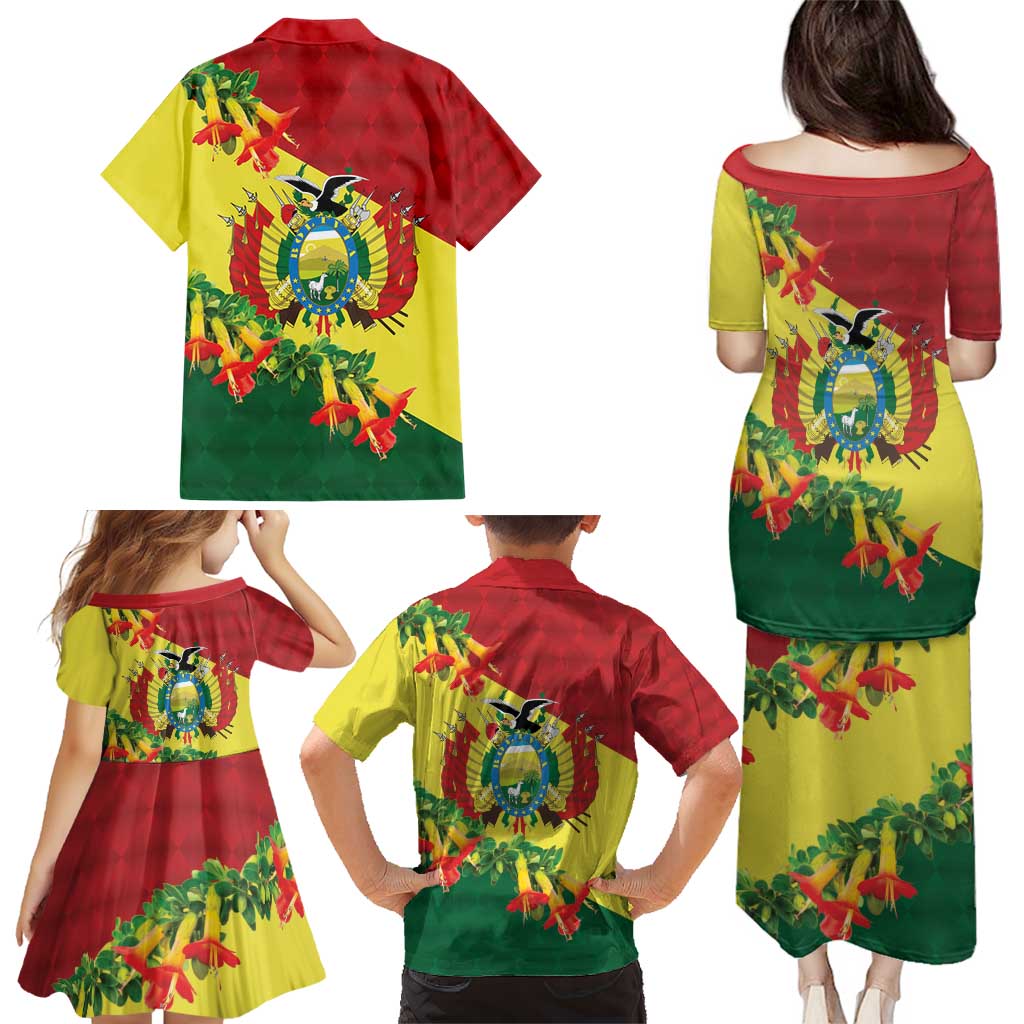 Bolivia Andean Condor Kantuta Flowers Family Matching Puletasi and Hawaiian Shirt