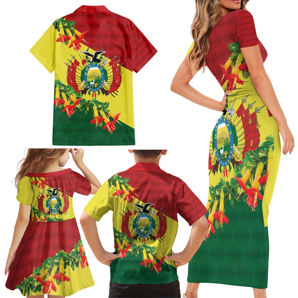 Bolivia Andean Condor Kantuta Flowers Family Matching Short Sleeve Bodycon Dress and Hawaiian Shirt