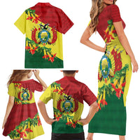 Bolivia Andean Condor Kantuta Flowers Family Matching Short Sleeve Bodycon Dress and Hawaiian Shirt