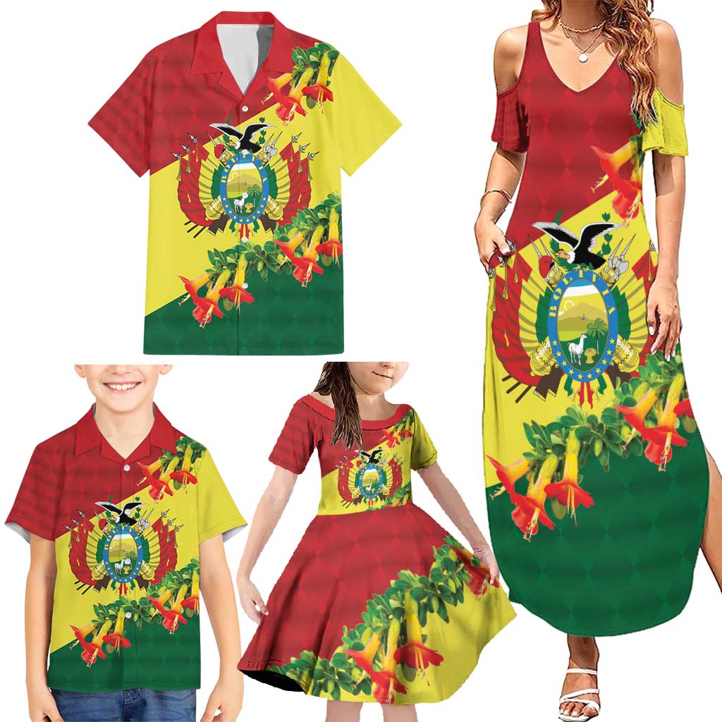 Bolivia Andean Condor Kantuta Flowers Family Matching Summer Maxi Dress and Hawaiian Shirt