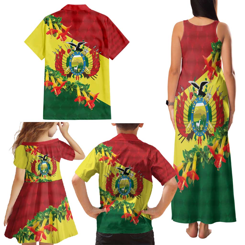 Bolivia Andean Condor Kantuta Flowers Family Matching Tank Maxi Dress and Hawaiian Shirt