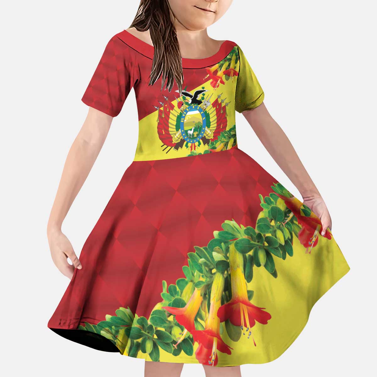 Bolivia Andean Condor Kantuta Flowers Kid Short Sleeve Dress