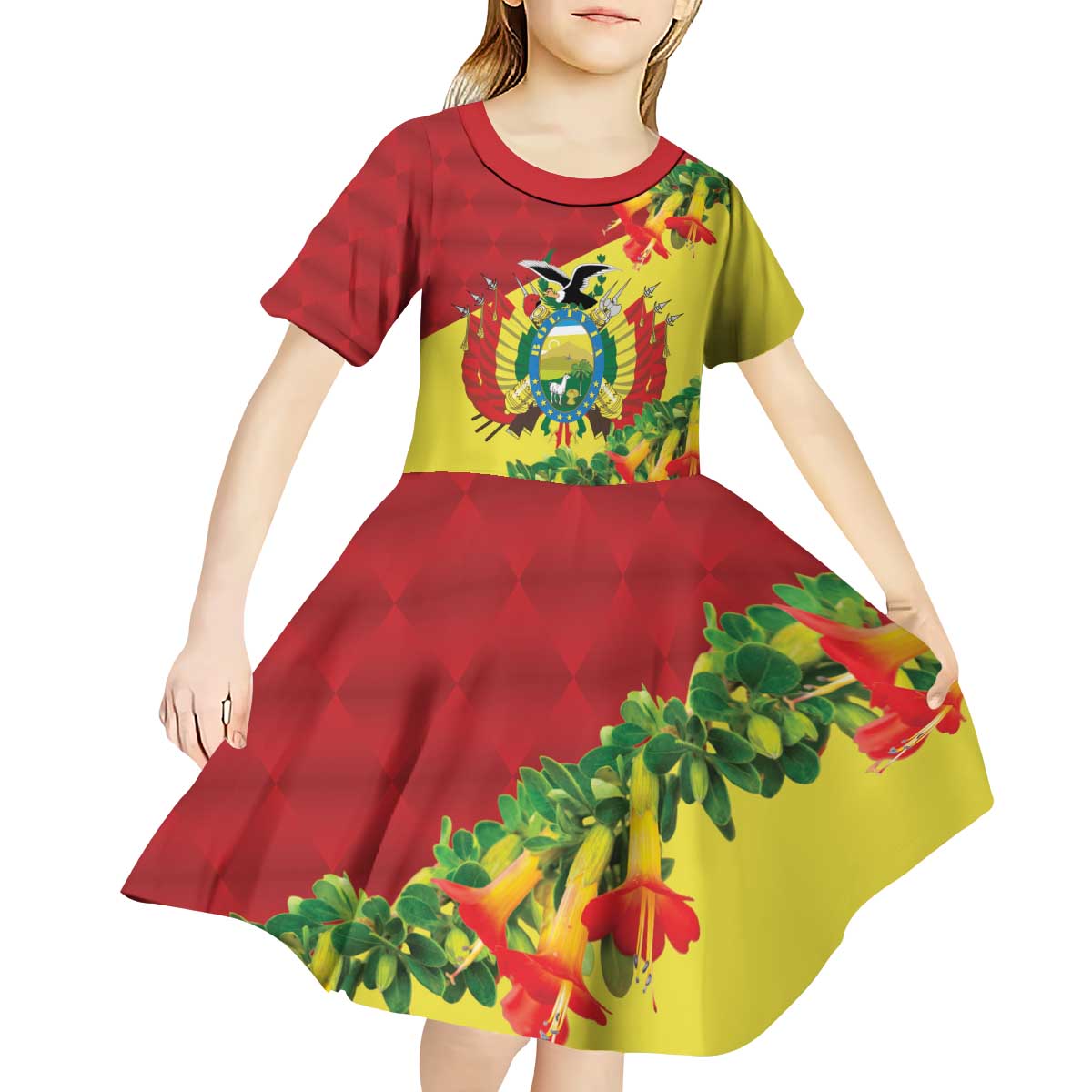 Bolivia Andean Condor Kantuta Flowers Kid Short Sleeve Dress