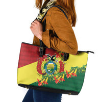 Bolivia Andean Condor Kantuta Flowers Leather Tote Bag LT9
