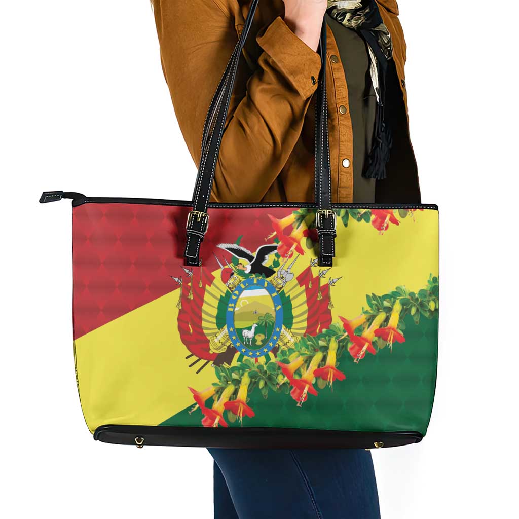 Bolivia Andean Condor Kantuta Flowers Leather Tote Bag LT9