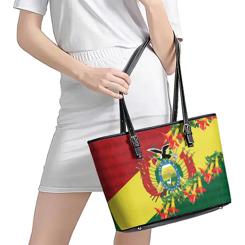 Bolivia Andean Condor Kantuta Flowers Leather Tote Bag