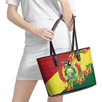 Bolivia Andean Condor Kantuta Flowers Leather Tote Bag LT9