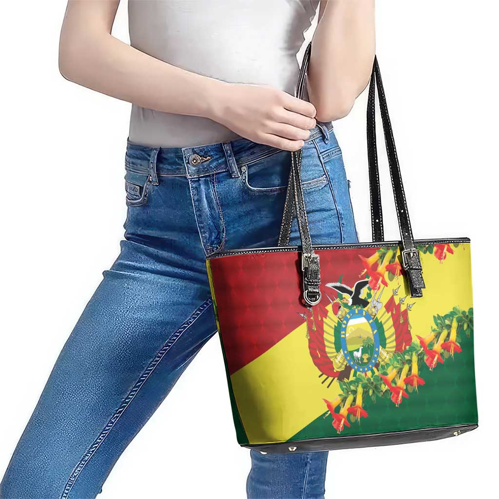 Bolivia Andean Condor Kantuta Flowers Leather Tote Bag