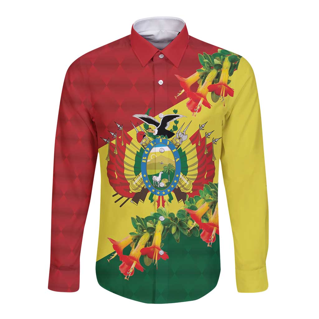 Bolivia Andean Condor Kantuta Flowers Long Sleeve Button Shirt