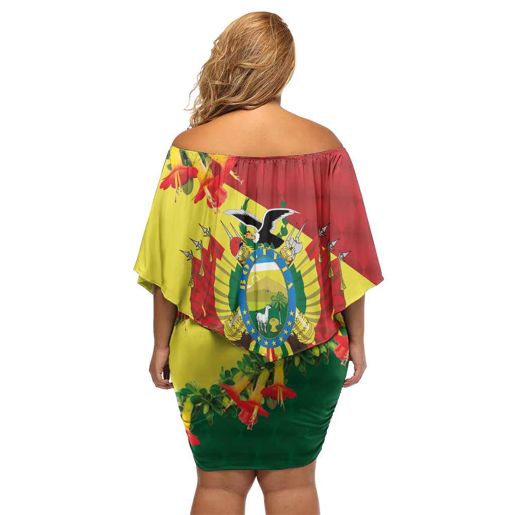 Bolivia Andean Condor Kantuta Flowers Off Shoulder Short Dress