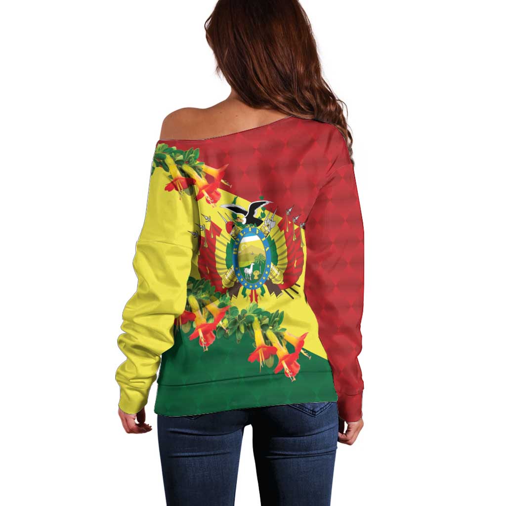 Bolivia Andean Condor Kantuta Flowers Off Shoulder Sweater
